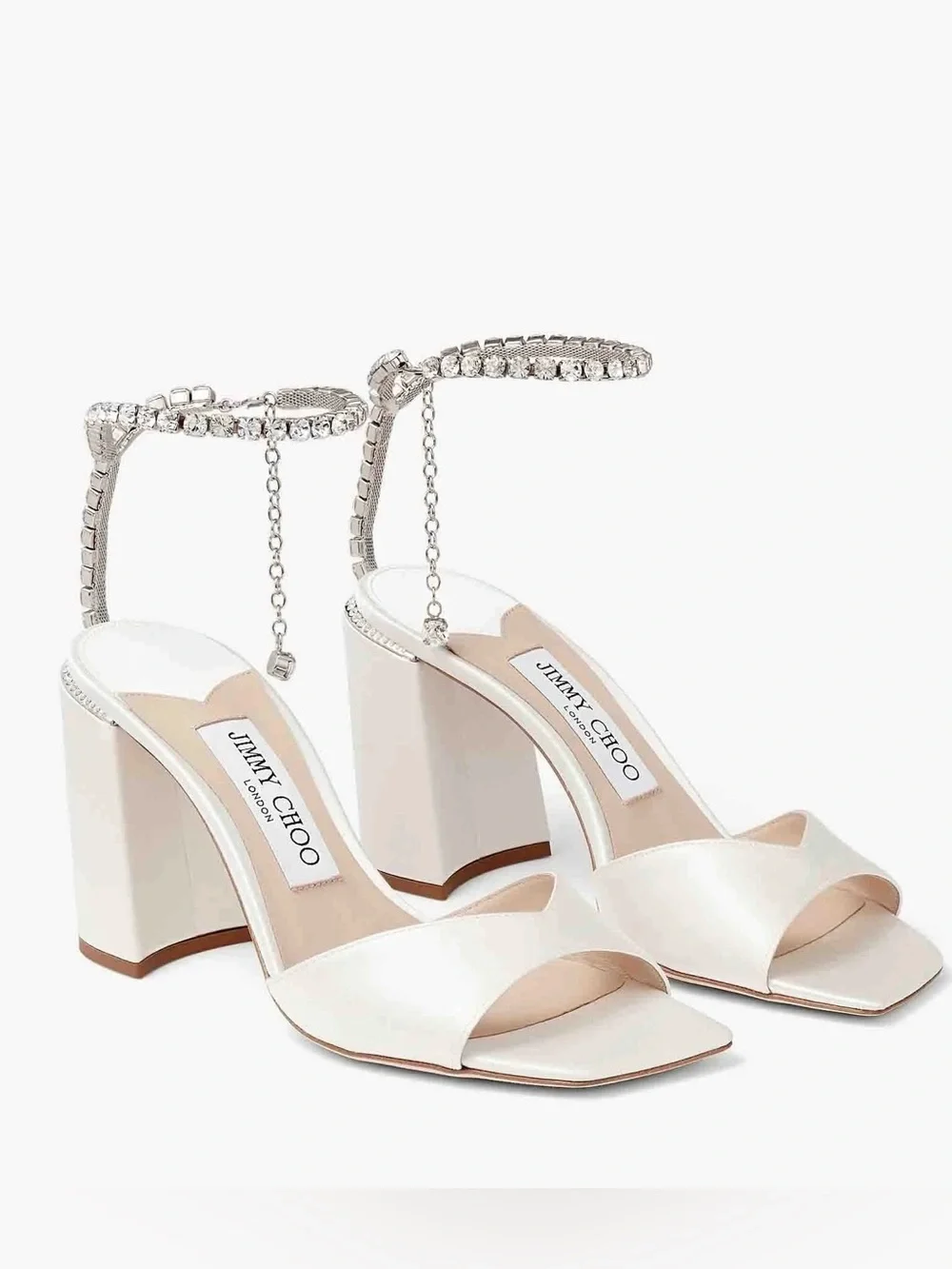 Jimmy Choo Saeda Sandal Block Heel with Crystal Chain NIB